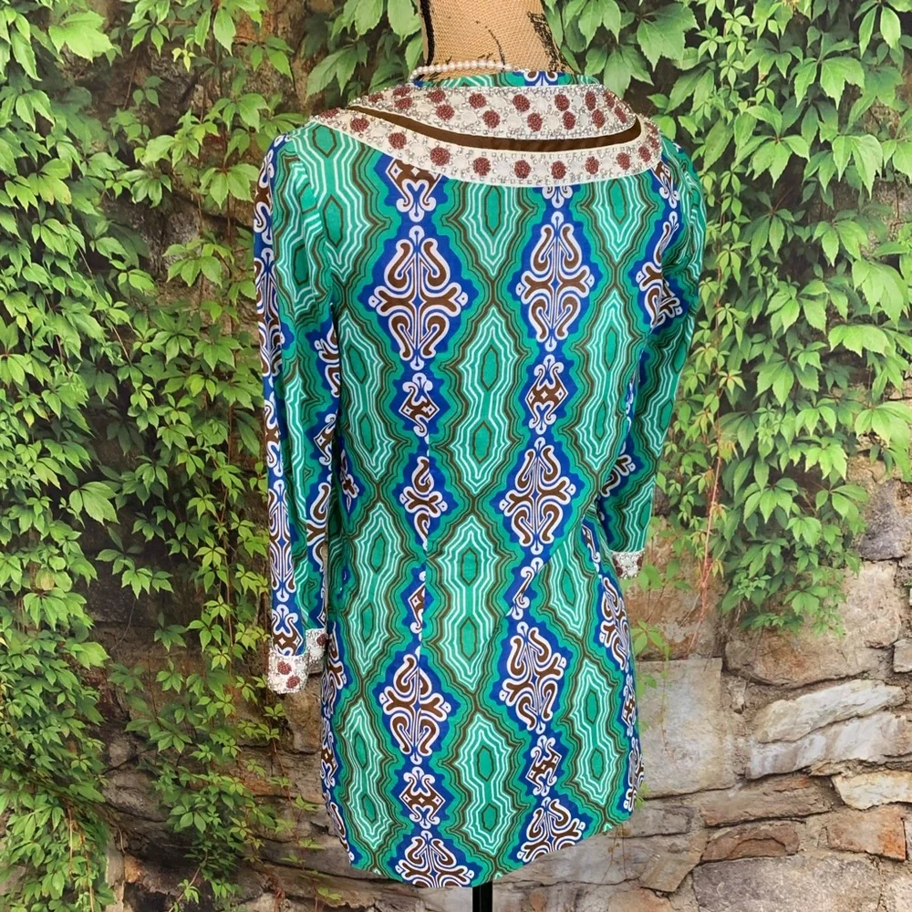 TORY BURCH Mosaic Multicolor Green Moroccan Resortwear Jeweled Tunic, 2